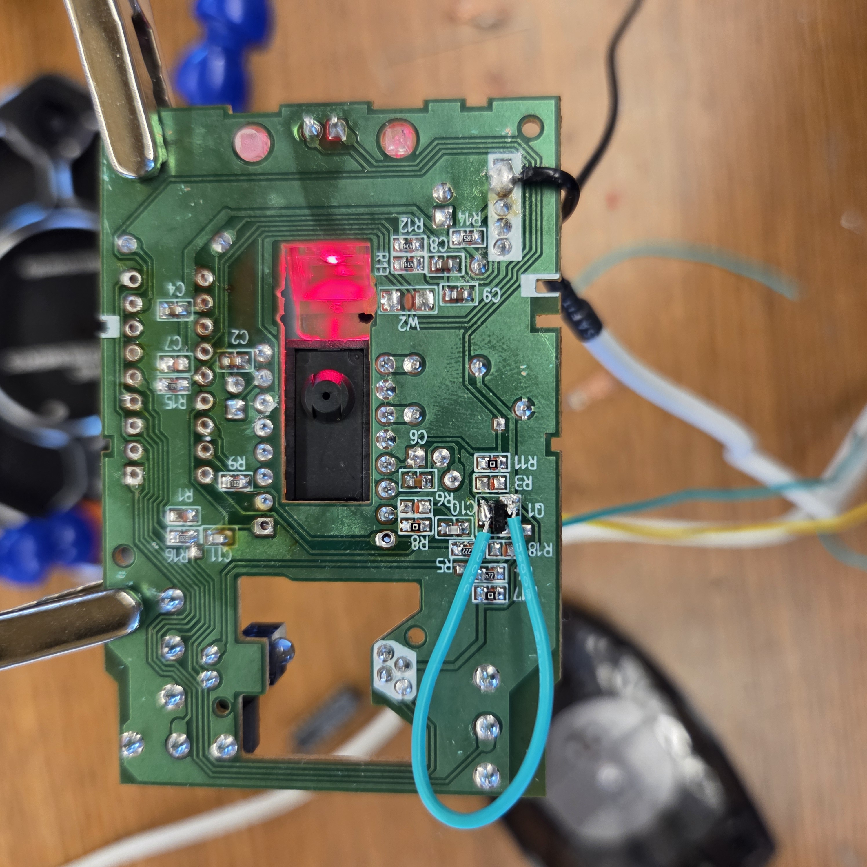 Backside of mouse PCB after shorting PNP
